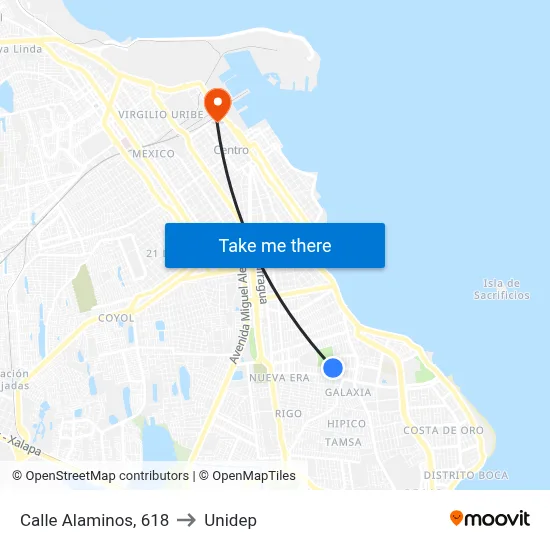 Calle Alaminos, 618 to Unidep map