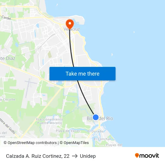 Calzada A. Ruiz Cortinez, 22 to Unidep map