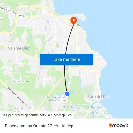 Paseo Jamapa Oriente 27 to Unidep map