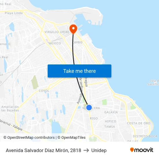 Avenida Salvador Díaz Mirón, 2818 to Unidep map