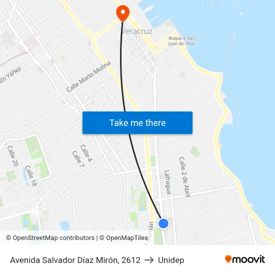 Avenida Salvador Díaz Mirón, 2612 to Unidep map