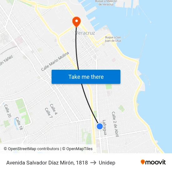 Avenida Salvador Díaz Mirón, 1818 to Unidep map