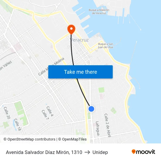 Avenida Salvador Díaz Mirón, 1310 to Unidep map