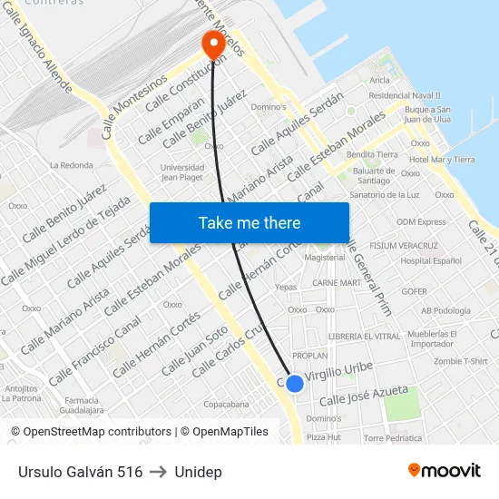 Ursulo Galván 516 to Unidep map
