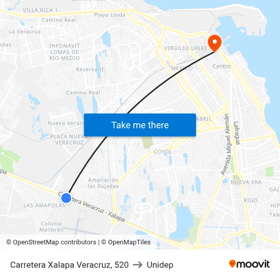 Carretera Xalapa Veracruz, 520 to Unidep map