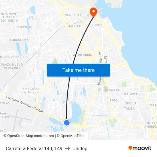 Carretera Federal 140, 149 to Unidep map