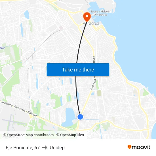 Eje Poniente, 67 to Unidep map
