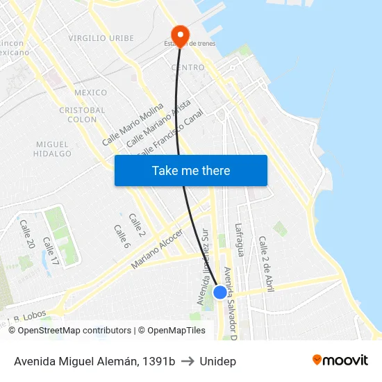 Avenida Miguel Alemán, 1391b to Unidep map