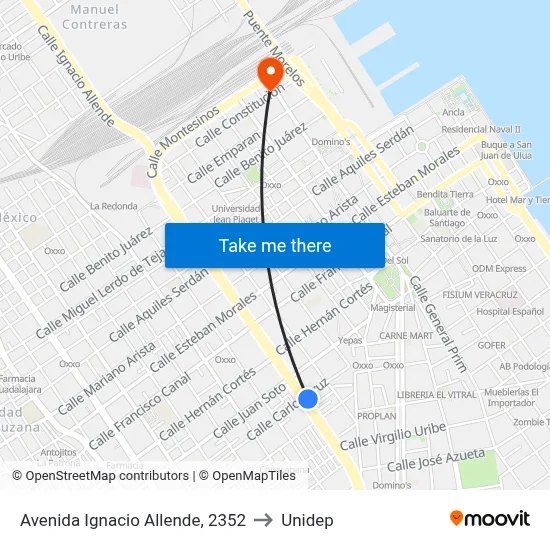 Avenida Ignacio Allende, 2352 to Unidep map