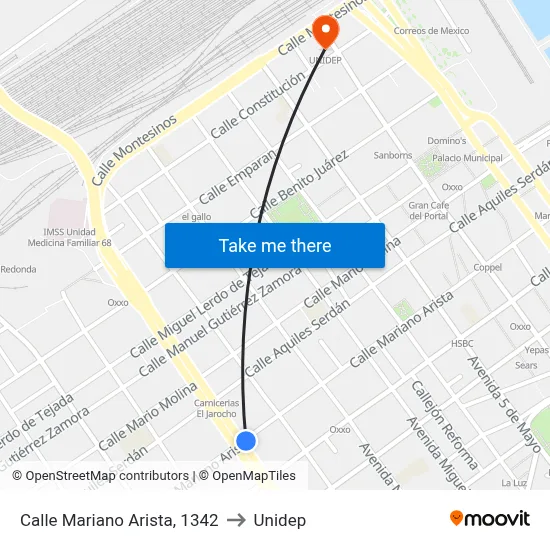 Calle Mariano Arista, 1342 to Unidep map