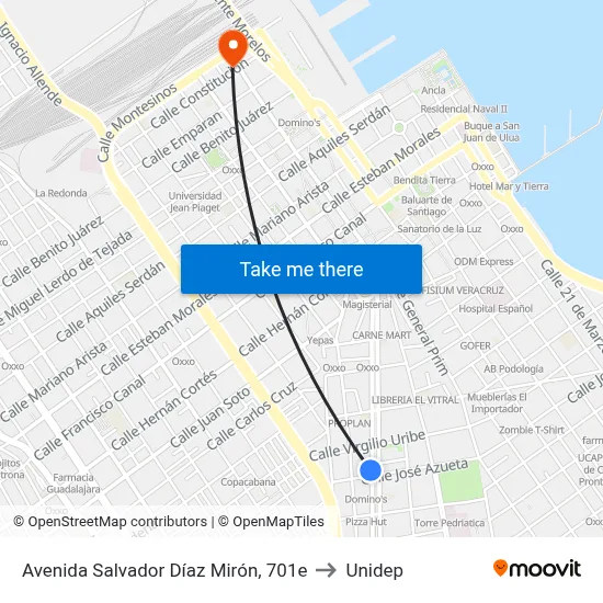 Avenida Salvador Díaz Mirón, 701e to Unidep map