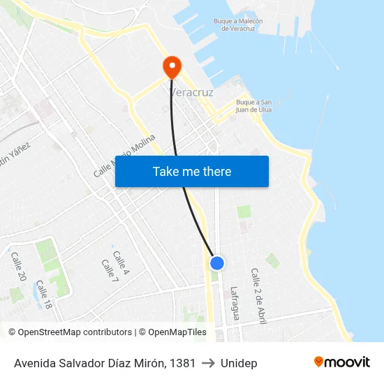 Avenida Salvador Díaz Mirón, 1381 to Unidep map