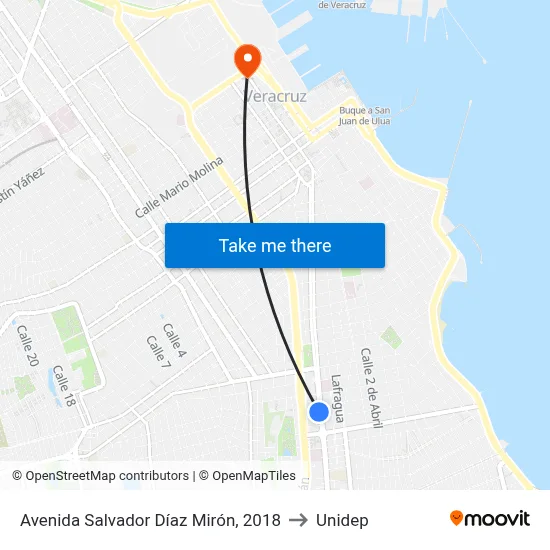 Avenida Salvador Díaz Mirón, 2018 to Unidep map