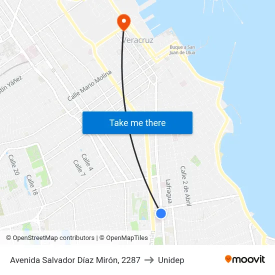 Avenida Salvador Díaz Mirón, 2287 to Unidep map