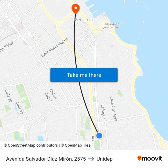 Avenida Salvador Díaz Mirón, 2575 to Unidep map