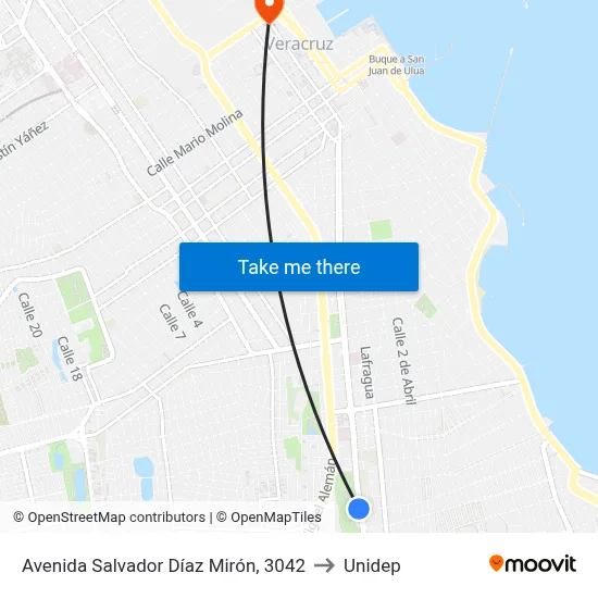 Avenida Salvador Díaz Mirón, 3042 to Unidep map