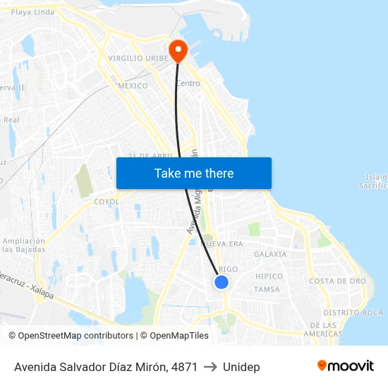 Avenida Salvador Díaz Mirón, 4871 to Unidep map