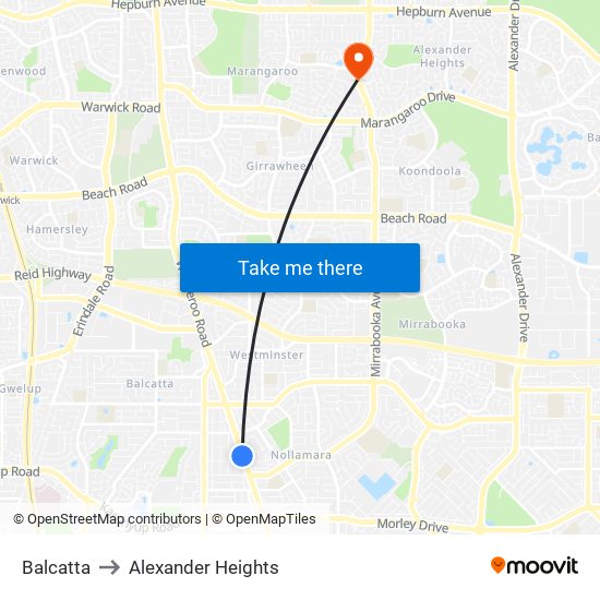 Balcatta to Alexander Heights map