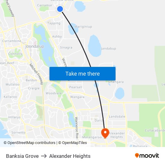 Banksia Grove to Alexander Heights map