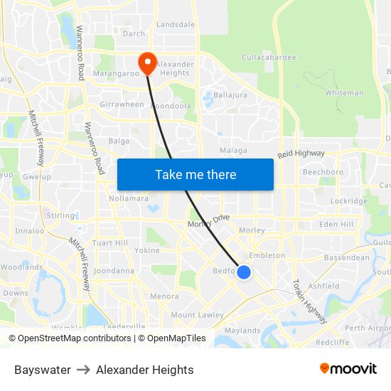 Bayswater to Alexander Heights map