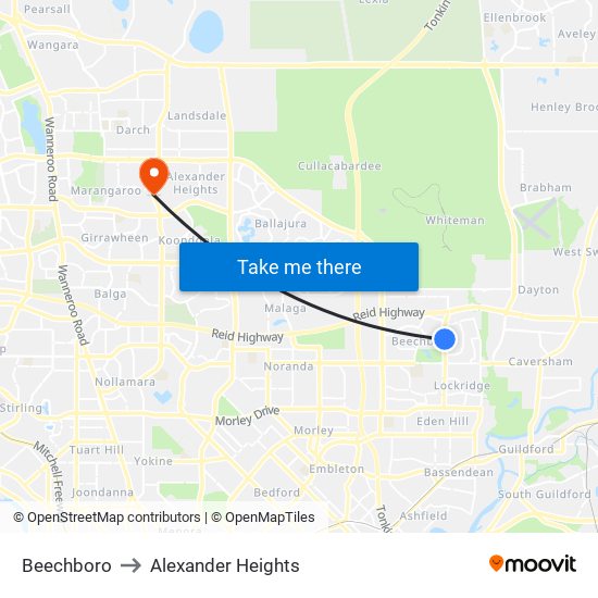 Beechboro to Alexander Heights map