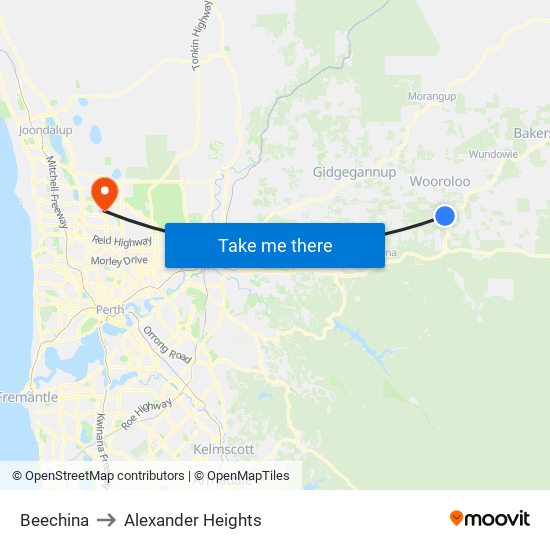 Beechina to Alexander Heights map