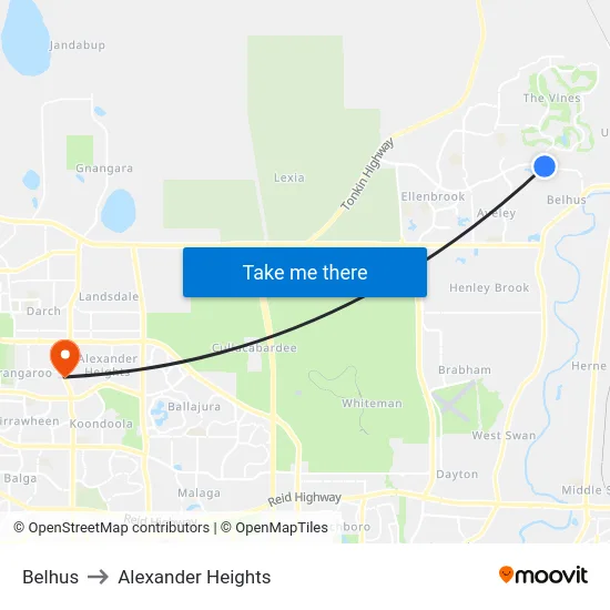 Belhus to Alexander Heights map