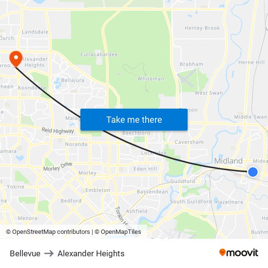 Bellevue to Alexander Heights map