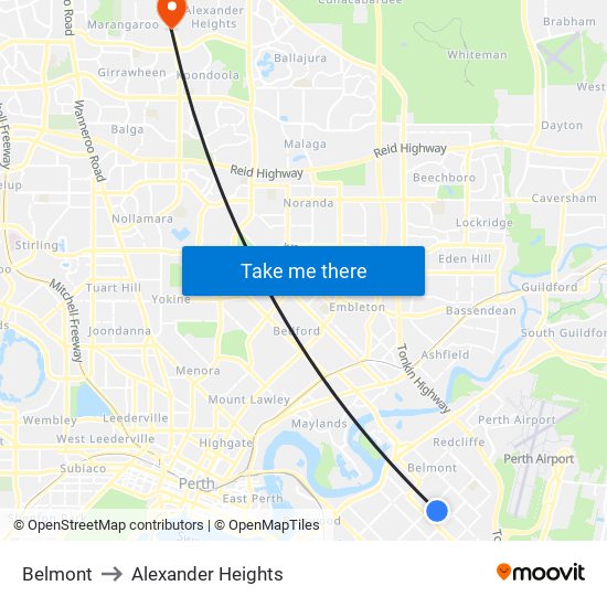 Belmont to Alexander Heights map