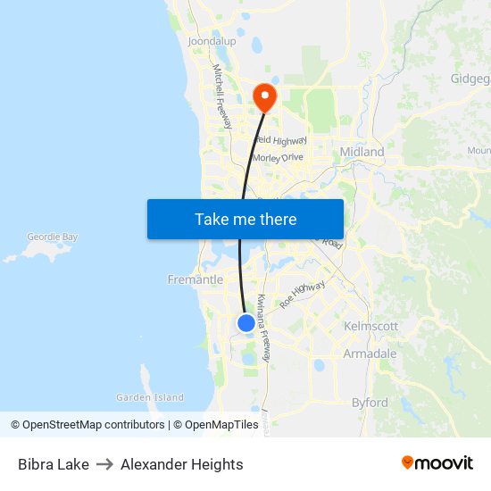 Bibra Lake to Alexander Heights map