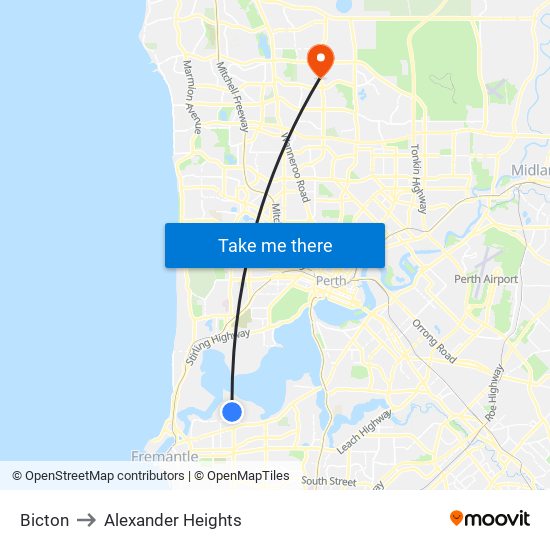 Bicton to Alexander Heights map