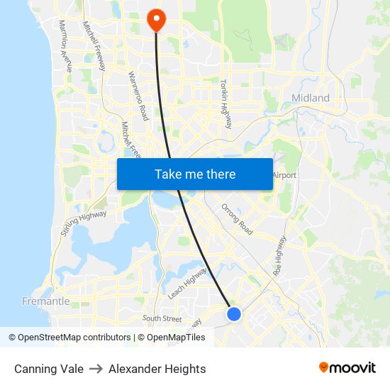 Canning Vale to Alexander Heights map