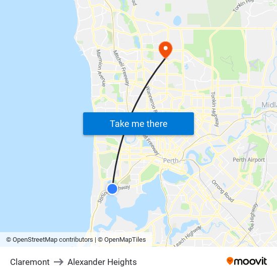 Claremont to Alexander Heights map