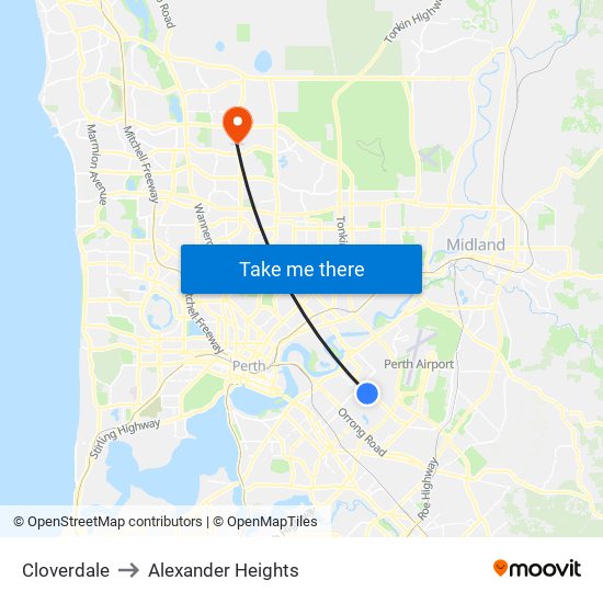 Cloverdale to Alexander Heights map