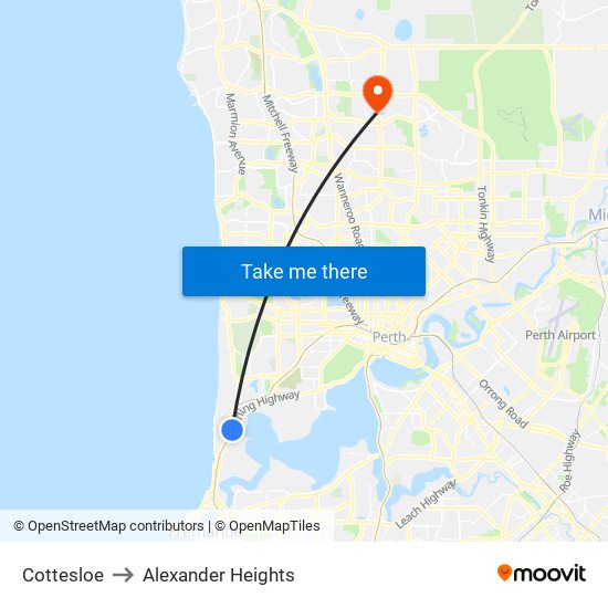 Cottesloe to Alexander Heights map