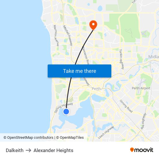 Dalkeith to Alexander Heights map