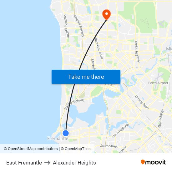 East Fremantle to Alexander Heights map