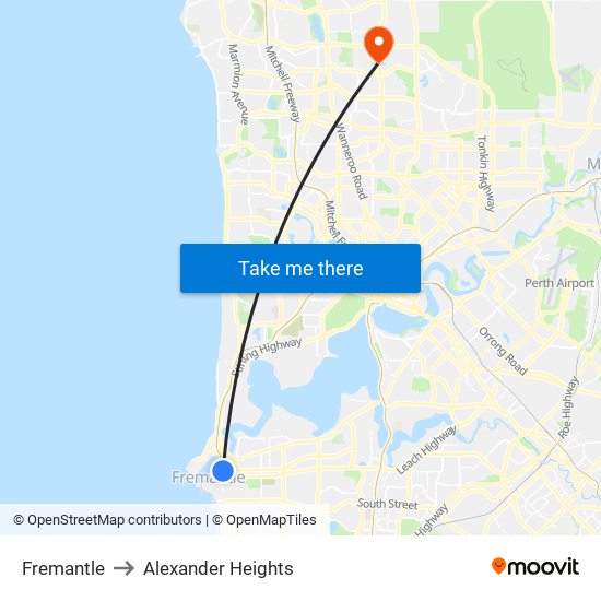 Fremantle to Alexander Heights map