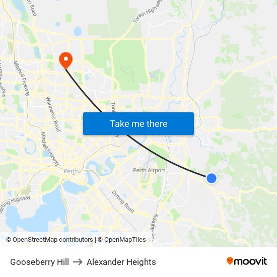 Gooseberry Hill to Alexander Heights map