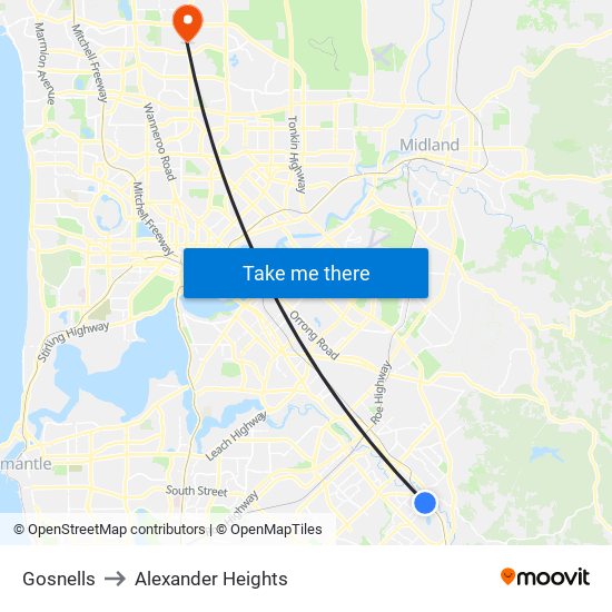 Gosnells to Alexander Heights map