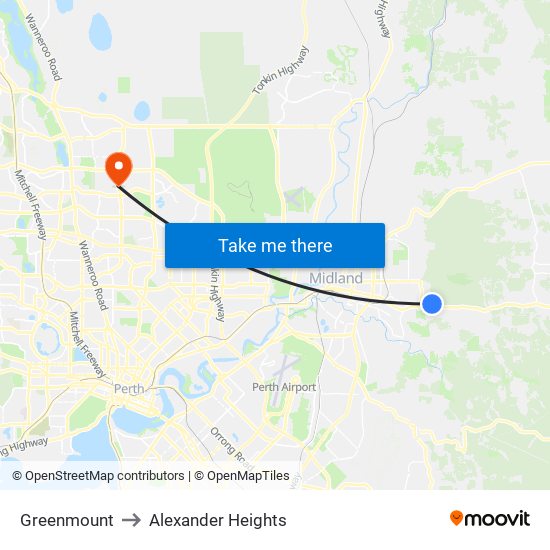 Greenmount to Alexander Heights map