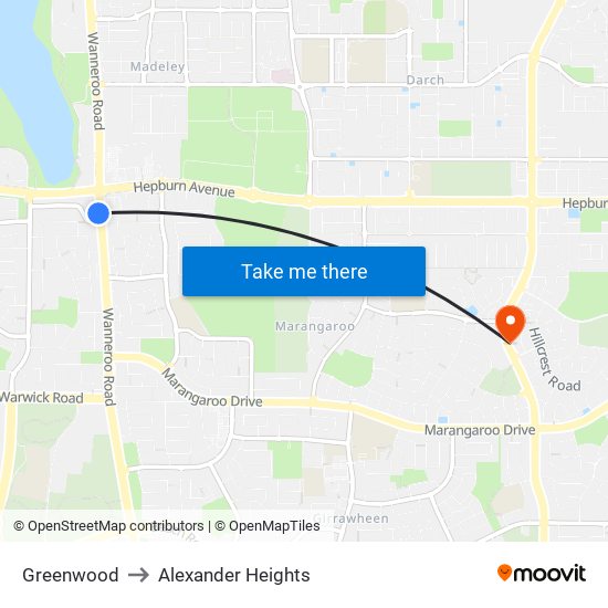 Greenwood to Alexander Heights map