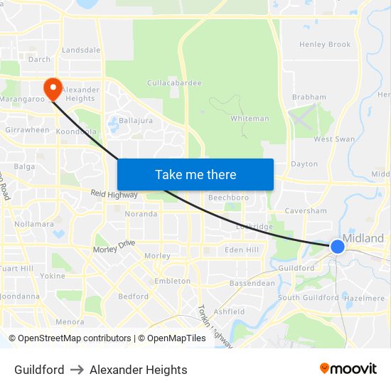 Guildford to Alexander Heights map