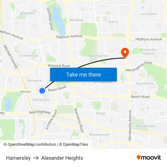 Hamersley to Alexander Heights map