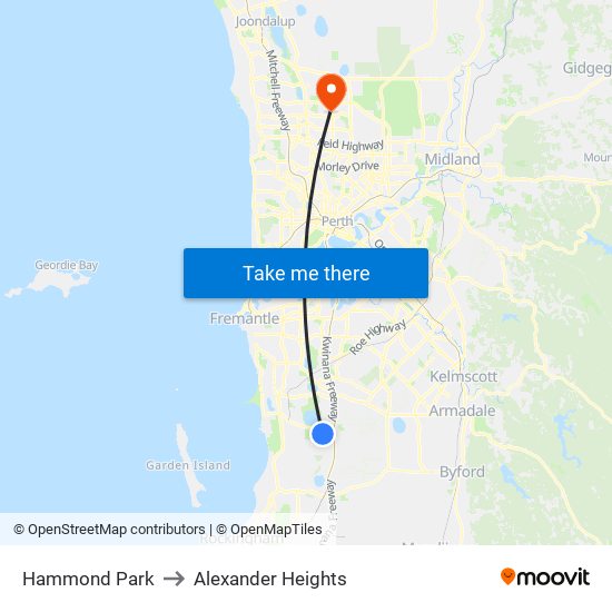 Hammond Park to Alexander Heights map