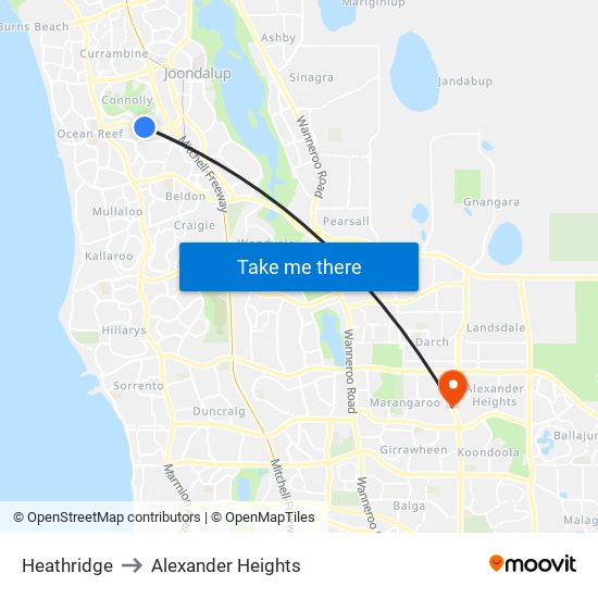 Heathridge to Alexander Heights map