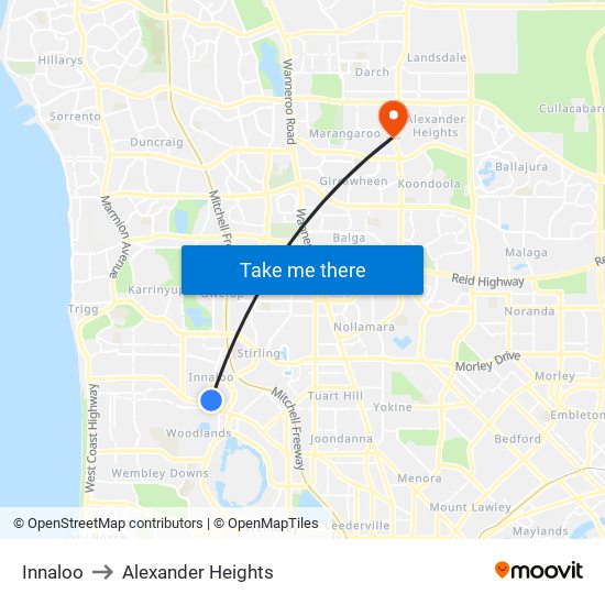 Innaloo to Alexander Heights map
