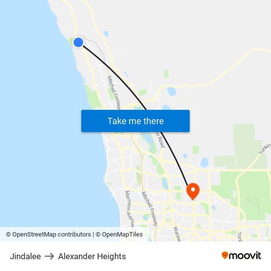 Jindalee to Alexander Heights map