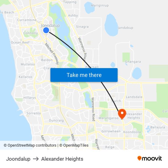 Joondalup to Alexander Heights map