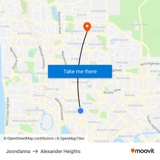 Joondanna to Alexander Heights map